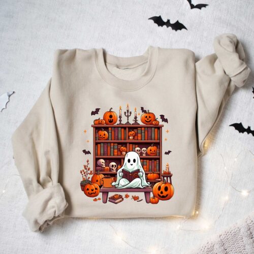 Ghost Book Reader Sweatshirt - Book Lover Gift - Reading Enthusiast Tee - Boo Literature Shirt image 0