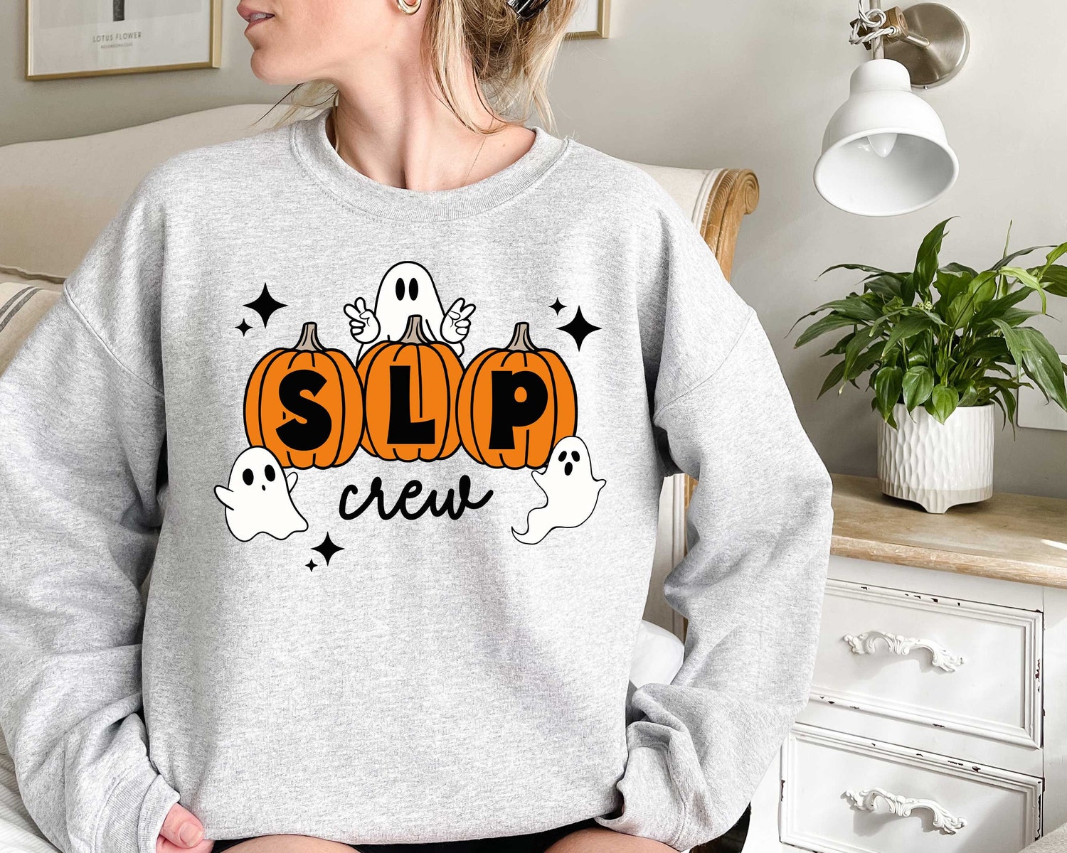 Halloween SLP Sweatshirt Speech Therapy Ghost Shirt Spooky Speech Therapist Fall Shirt image 2