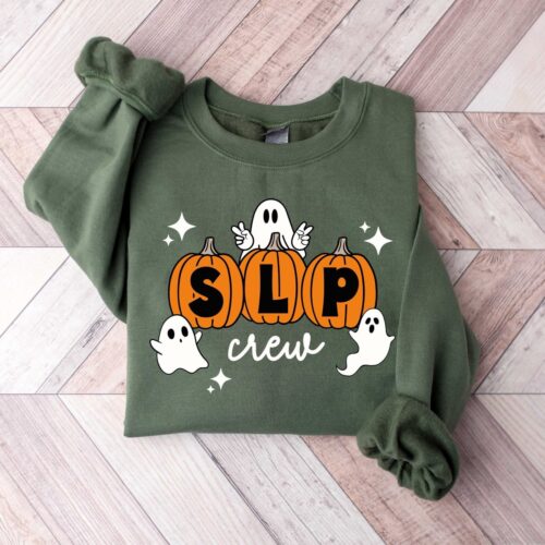 Halloween SLP Sweatshirt Speech Therapy Ghost Shirt Spooky Speech Therapist Fall Shirt image 0