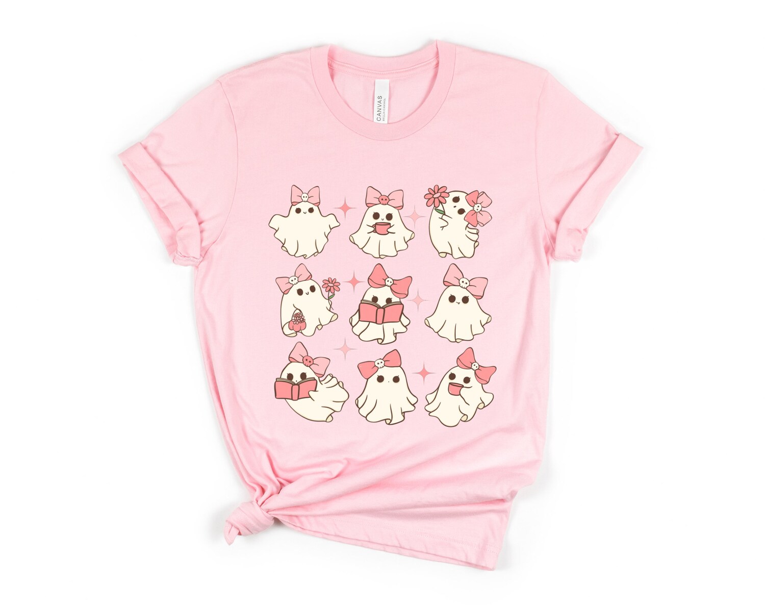 Pink Cute Ghost Coquette Bow Halloween Shirt Halloween Ghosts Tshirt Cute Ghost Sweater Gift image 2