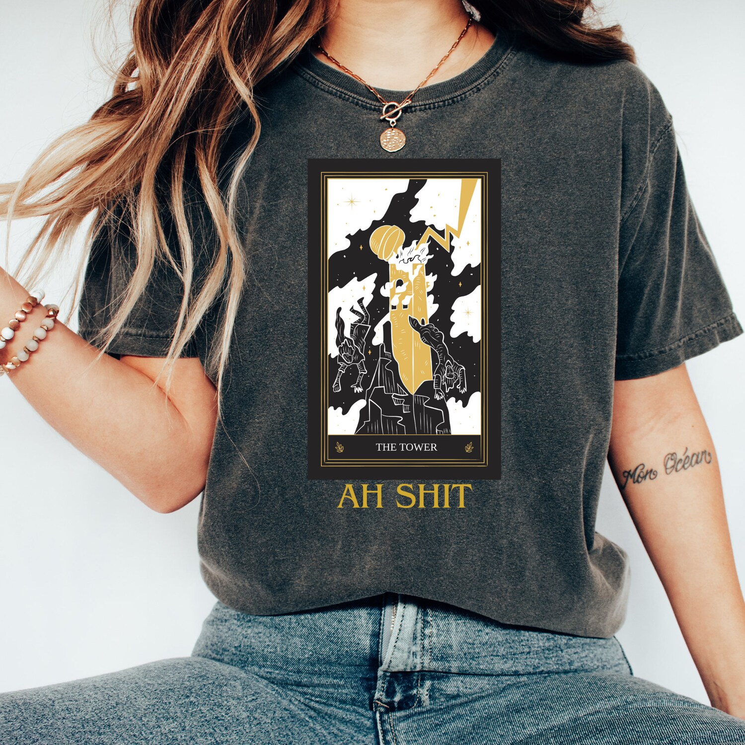 The Tower Tarot Card T-Shirt | Gothic Tarot Tee | Tarot Shirt | Unique Gift image 1