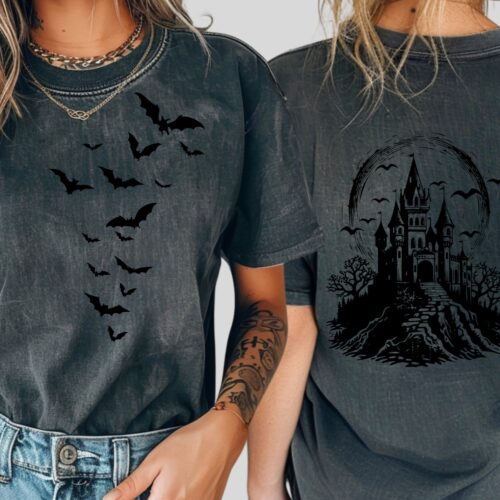 Haunted House Comfort Colors Halloween Shirt | Spooky Bats Crewneck | Vintage Custom Tee image 0