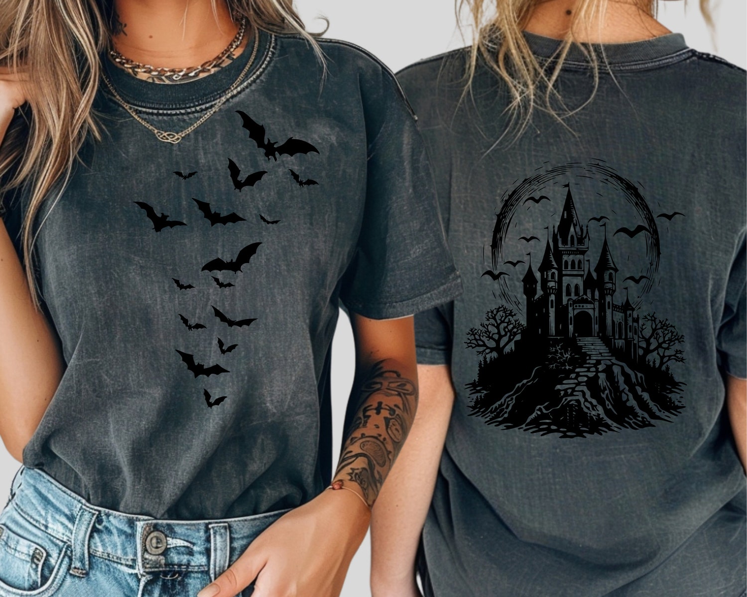 Haunted House Comfort Colors Halloween Shirt | Spooky Bats Crewneck | Vintage Custom Tee image 0