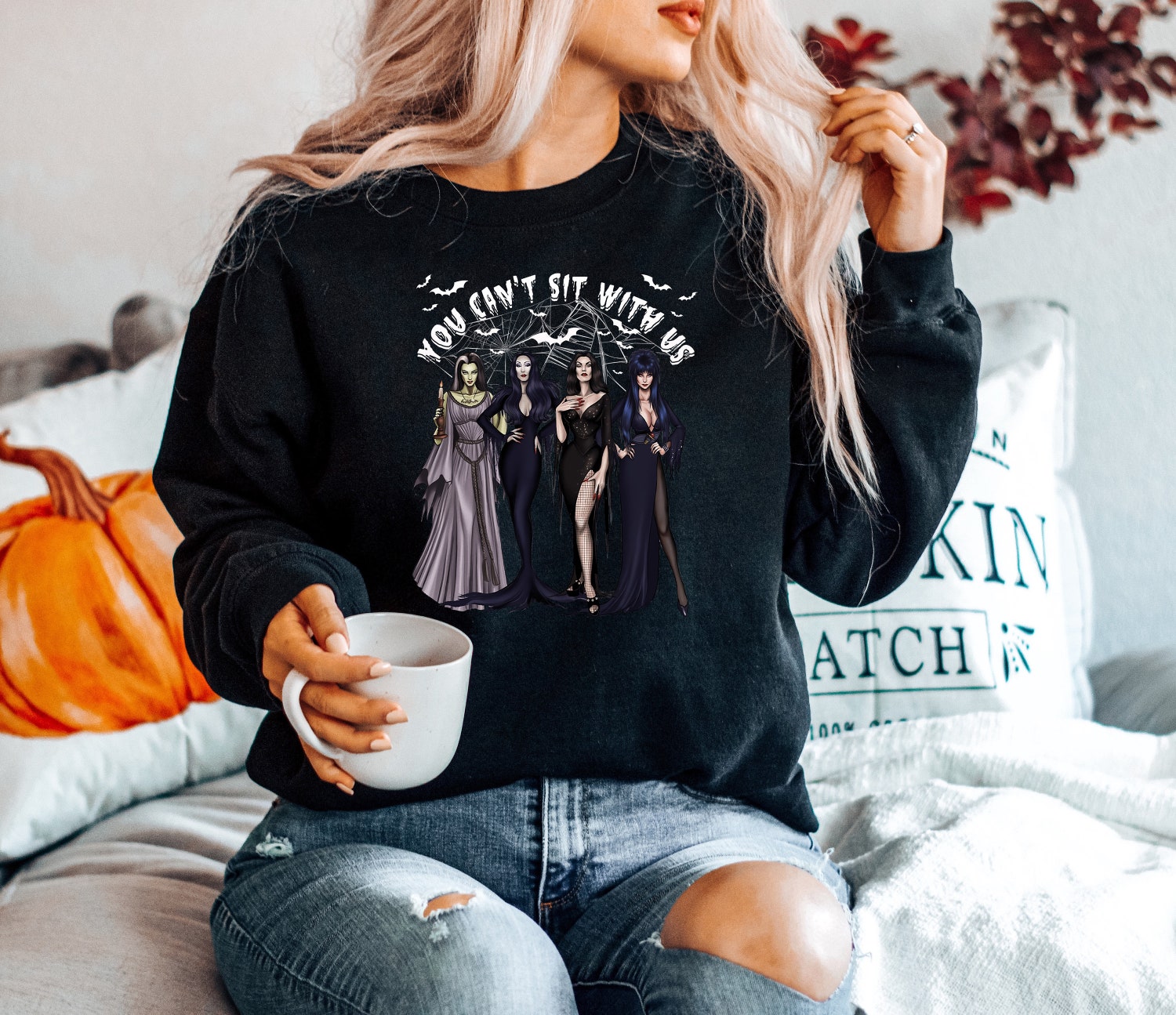 You Can't Sit With Us Halloween Sweatshirt Mean Girls Witch Shirt Cute Bad Girls Halloween T-Shirt image 3