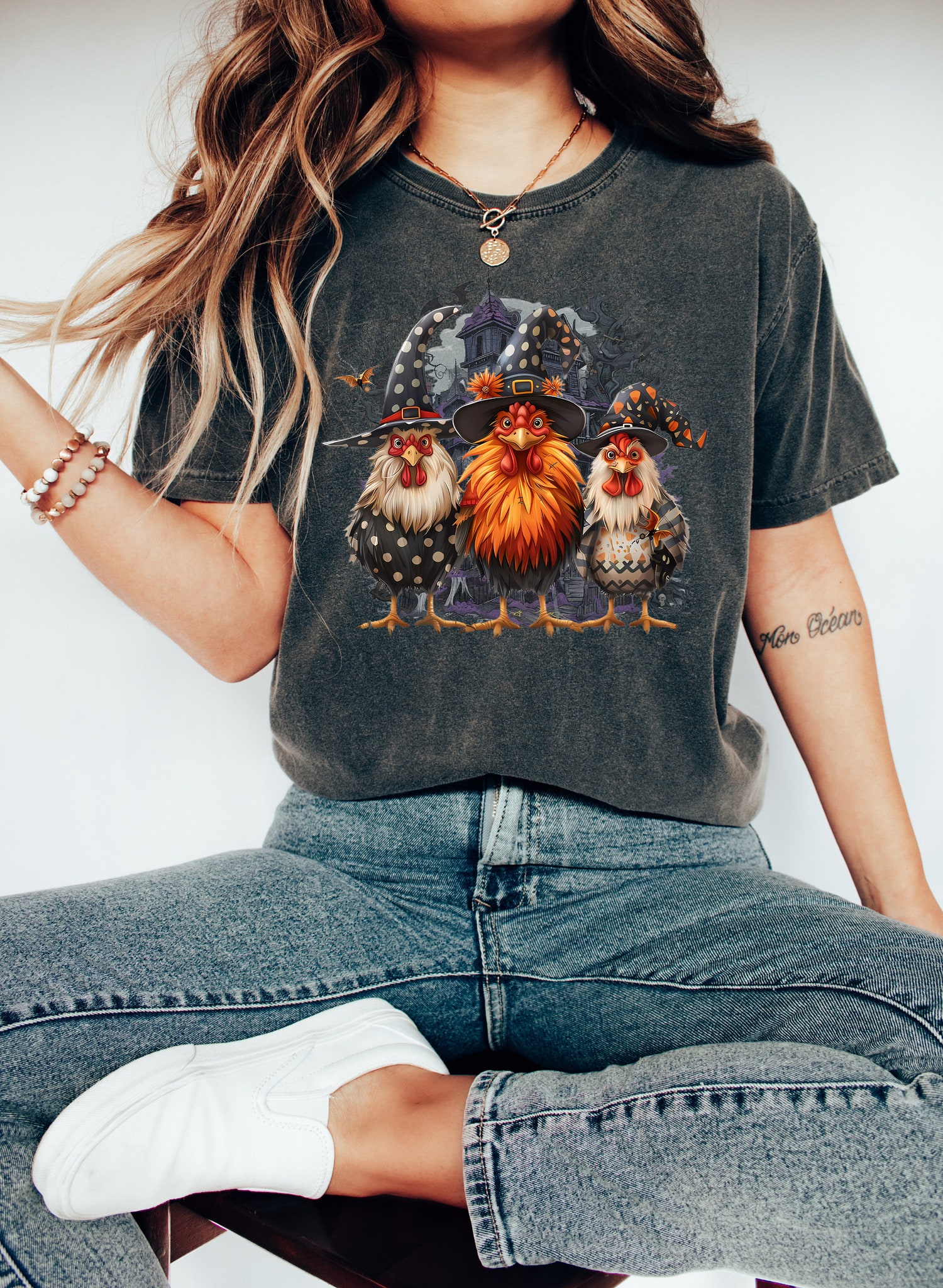 Spooky Chicken Halloween Shirt Western Chicken Lover Tee Halloween Chickens Gift image 1