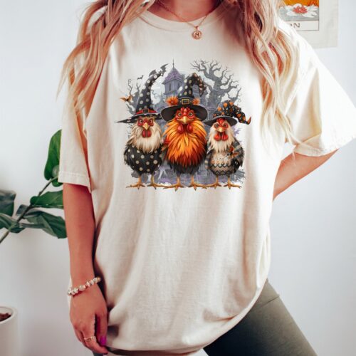 Spooky Chicken Halloween Shirt Western Chicken Lover Tee Halloween Chickens Gift image 0