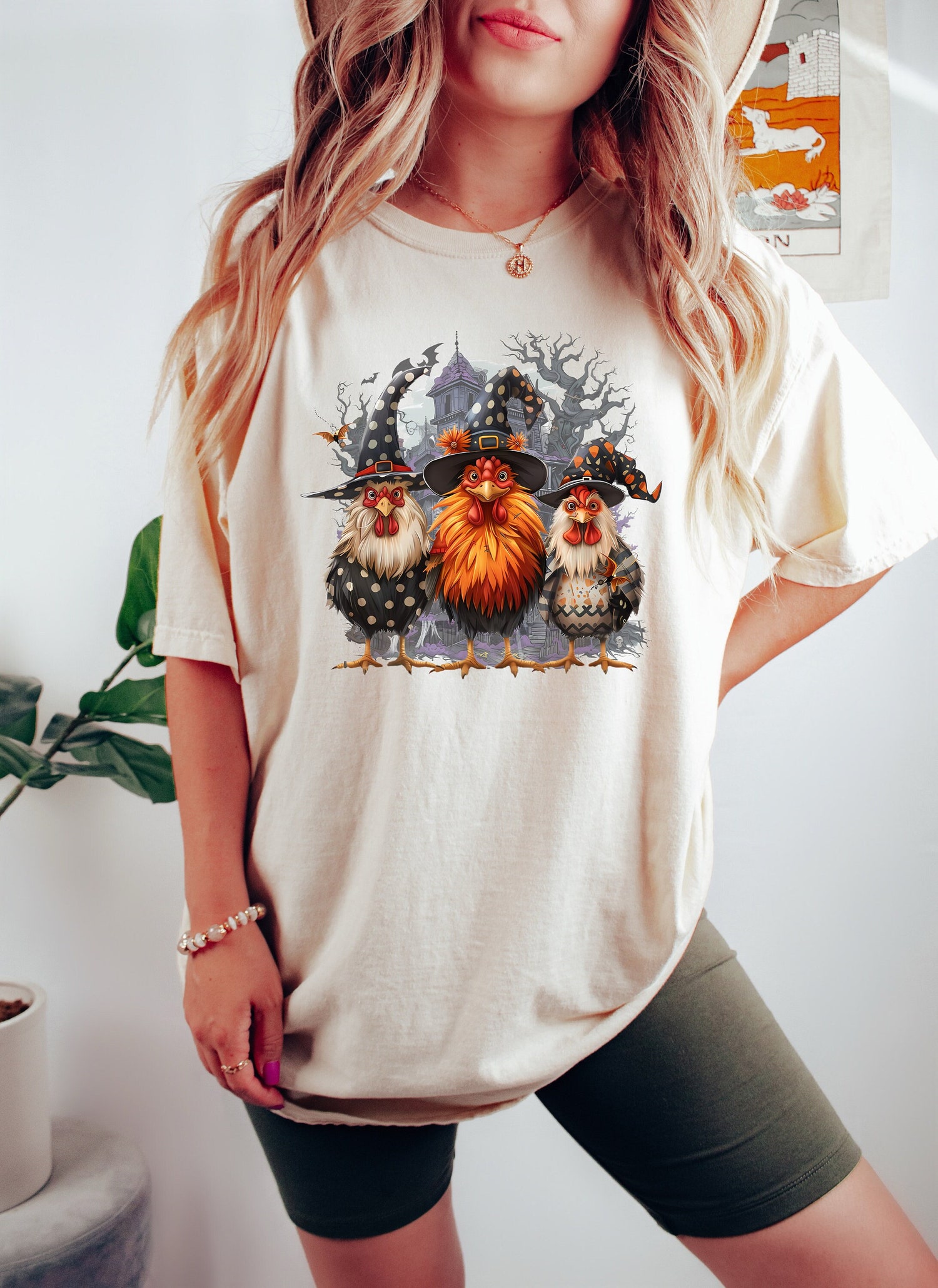 Spooky Chicken Halloween Shirt Western Chicken Lover Tee Halloween Chickens Gift image 0