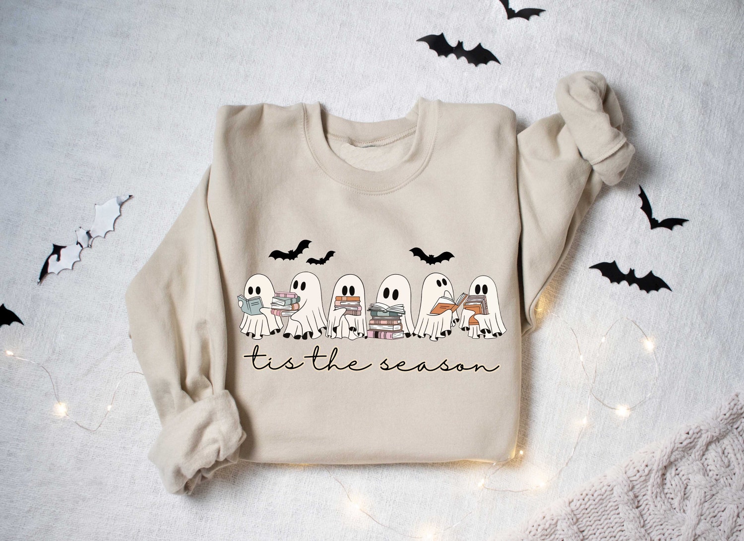 Retro Ghosts Reading Books Halloween Shirt - Teacher Librarian Spooky Season Gift image 1