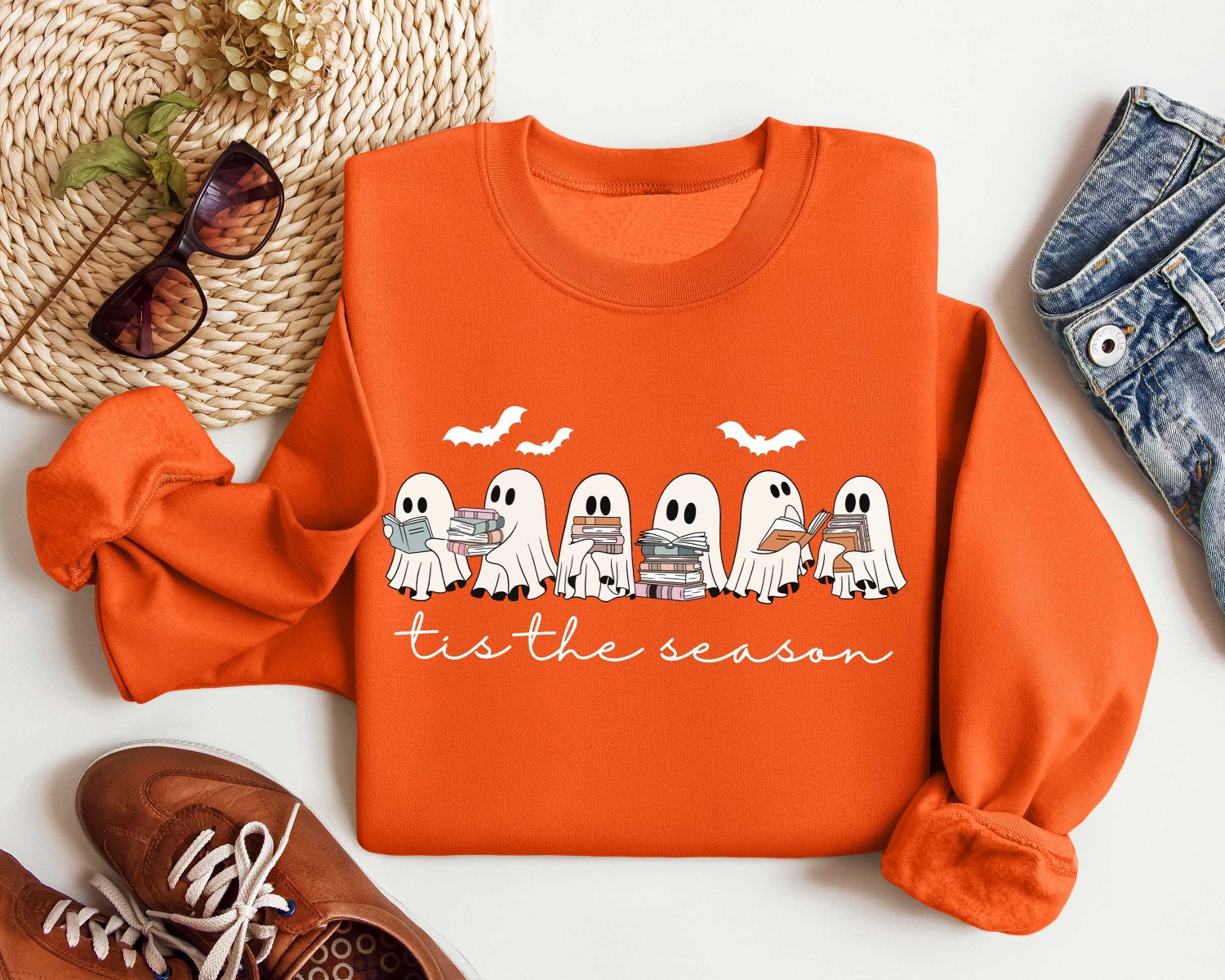 Retro Ghosts Reading Books Halloween Shirt - Teacher Librarian Spooky Season Gift image 2