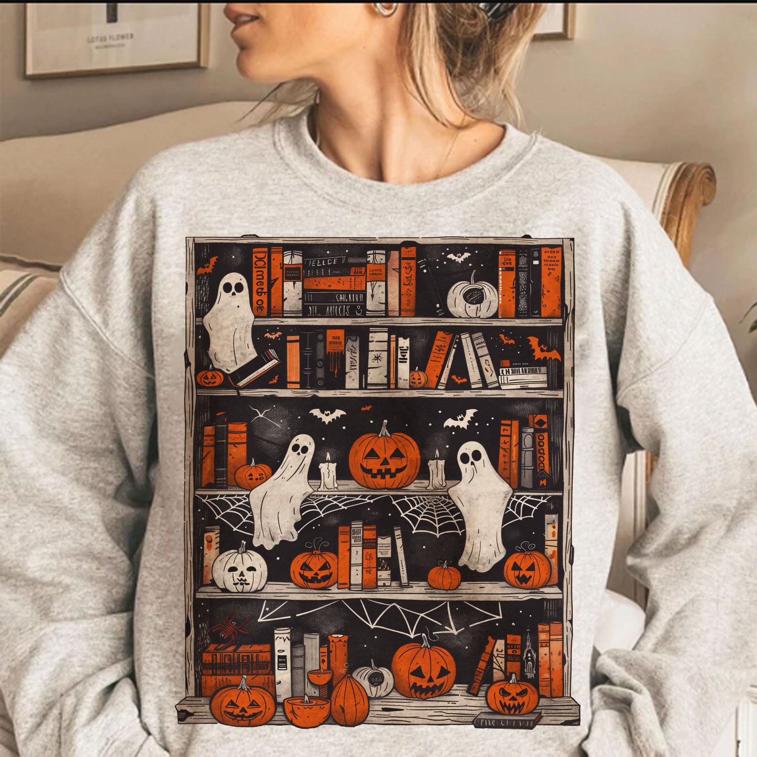 Halloween Library Ghost Books Shirt for Teachers and Book Lovers Halloween Reading Tee image 1