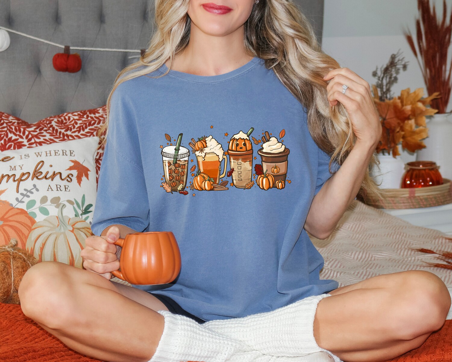 Fall Pumpkin Coffee Shirt | Retro Halloween Latte Tee | Autumn Season Shirt image 2