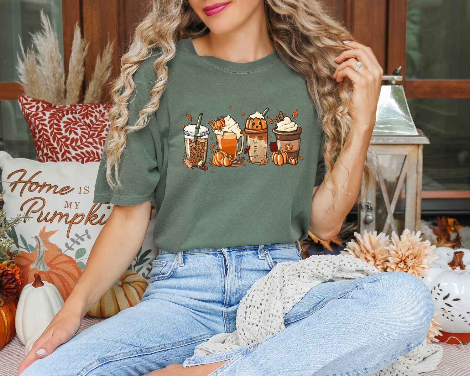 Fall Pumpkin Coffee Shirt | Retro Halloween Latte Tee | Autumn Season Shirt image 3