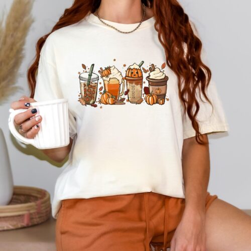 Fall Pumpkin Coffee Shirt | Retro Halloween Latte Tee | Autumn Season Shirt image 0