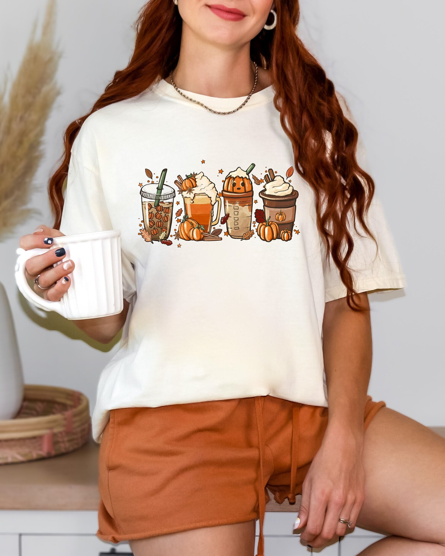 Fall Pumpkin Coffee Shirt | Retro Halloween Latte Tee | Autumn Season Shirt image 0
