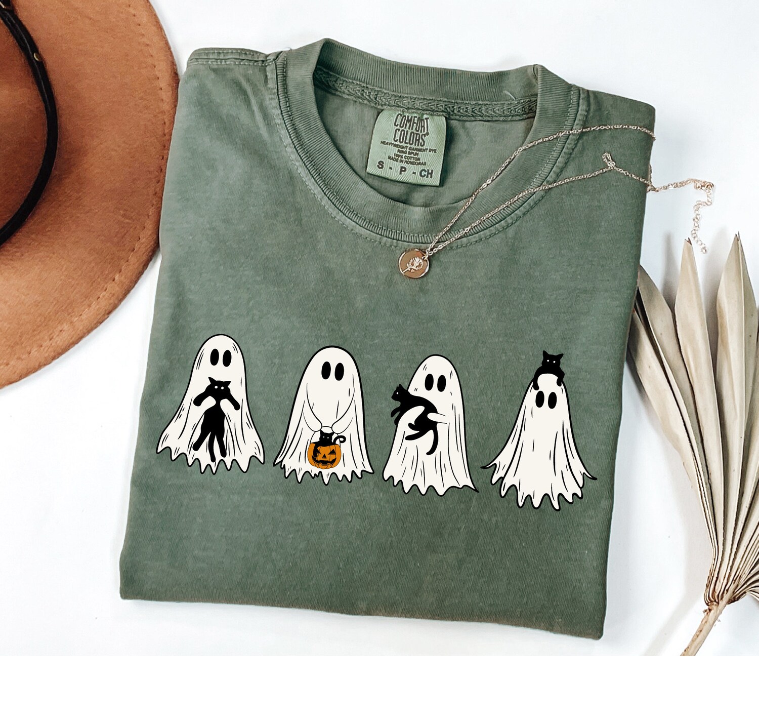 Cute Ghost Black Cats Halloween Shirt Spooky Season Cat Lover Gift image 2