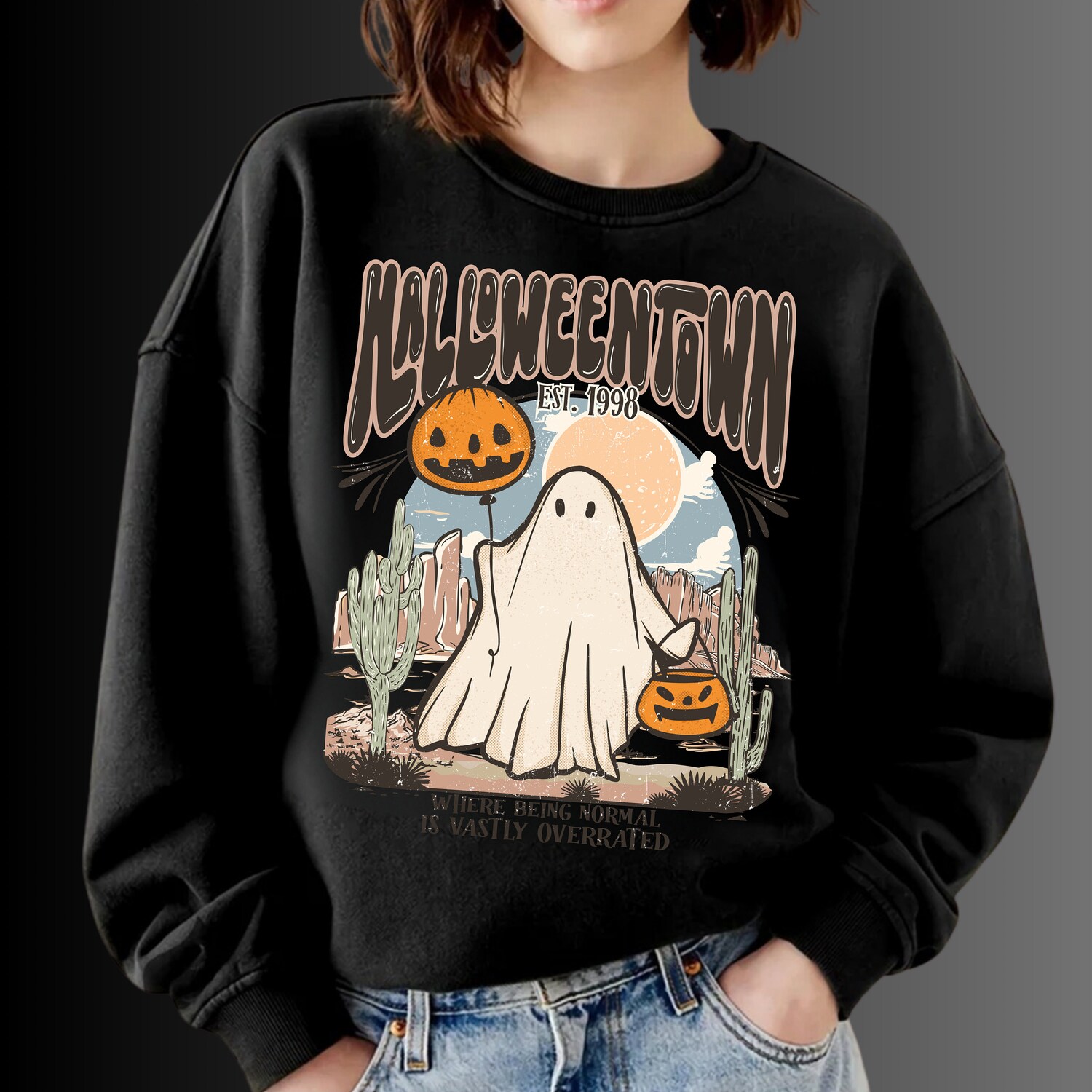 Halloween Ghost Sweatshirt 1998 Fall Spooky Season Shirt Cute Ghost Halloween Sweatshirt image 4