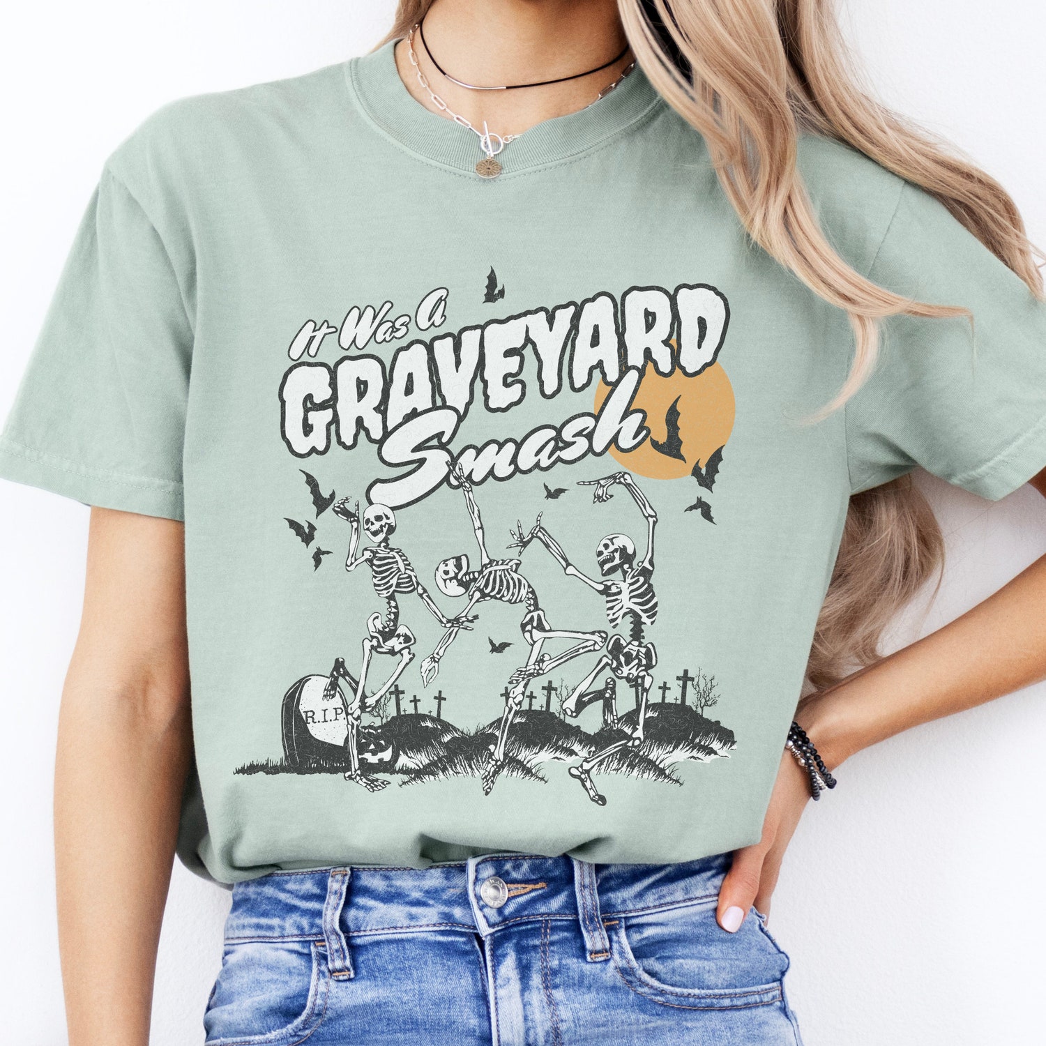 Retro Skeleton Halloween Comfort Colors T-Shirt | Trendy Fall Tee | Vintage Style Oversized Shirt image 5