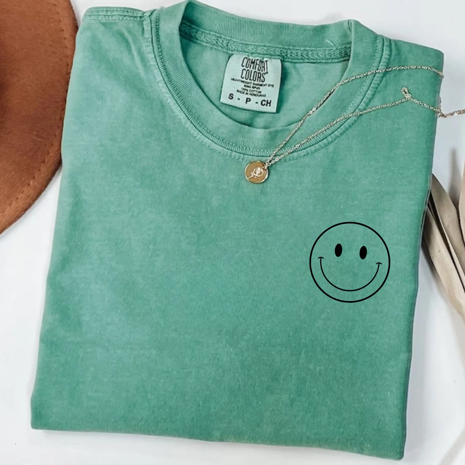 Minimalist Happy Face Comfort Colors Tee - Retro Smile Shirt Gift for Women Happy Tshirt image 3