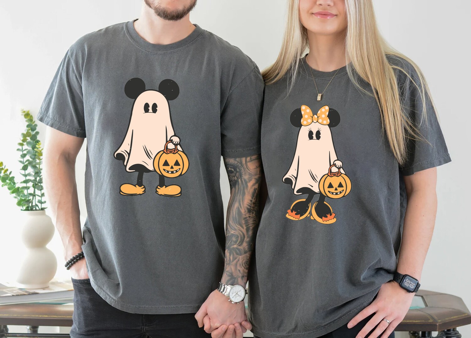 Retro Mickey and Minnie Halloween Couple Shirts | Comfort Colors | Disney Spooky Season Shirts image 1