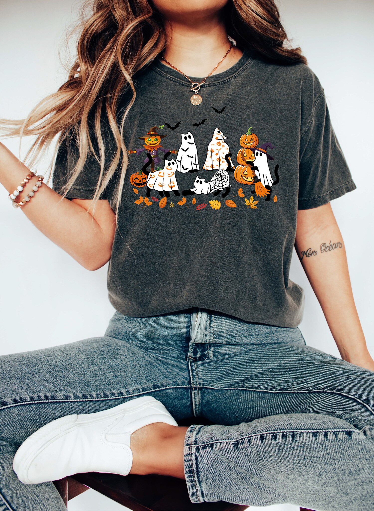 Cute Ghost Cats Halloween Shirt for Cat Lovers Spooky Season Gift image 4