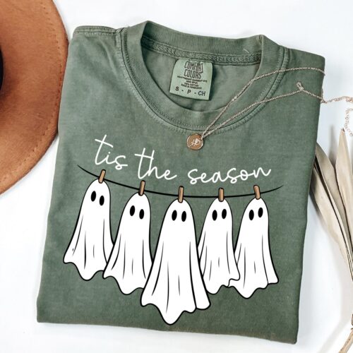 Fall Halloween Graphic Tee Cute Spooky Ghost Pumpkin Shirt image 0