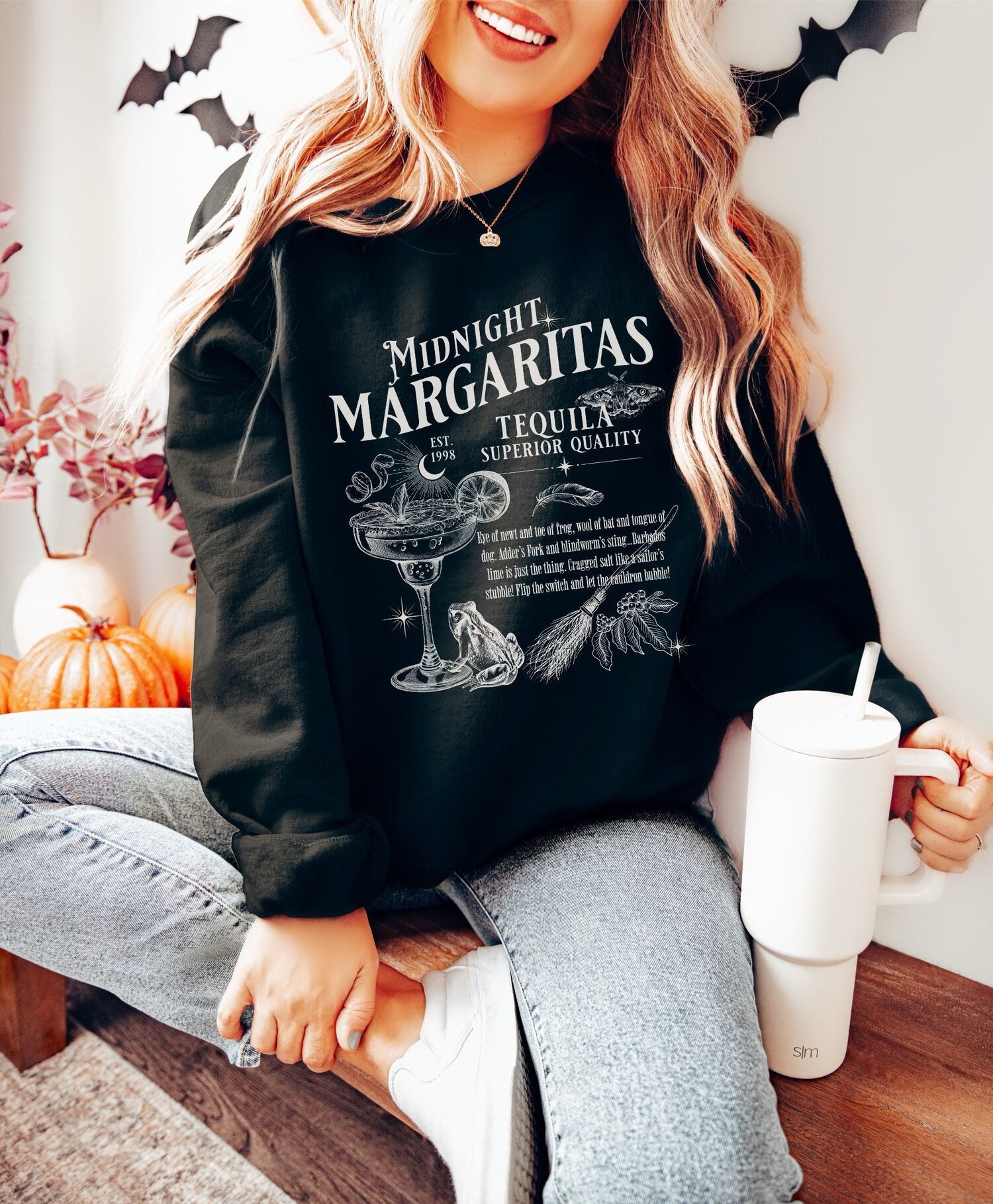 Midnight Margaritas Halloween Sweatshirt | Witches Crewneck | Trendy Spooky Season Gift image 0