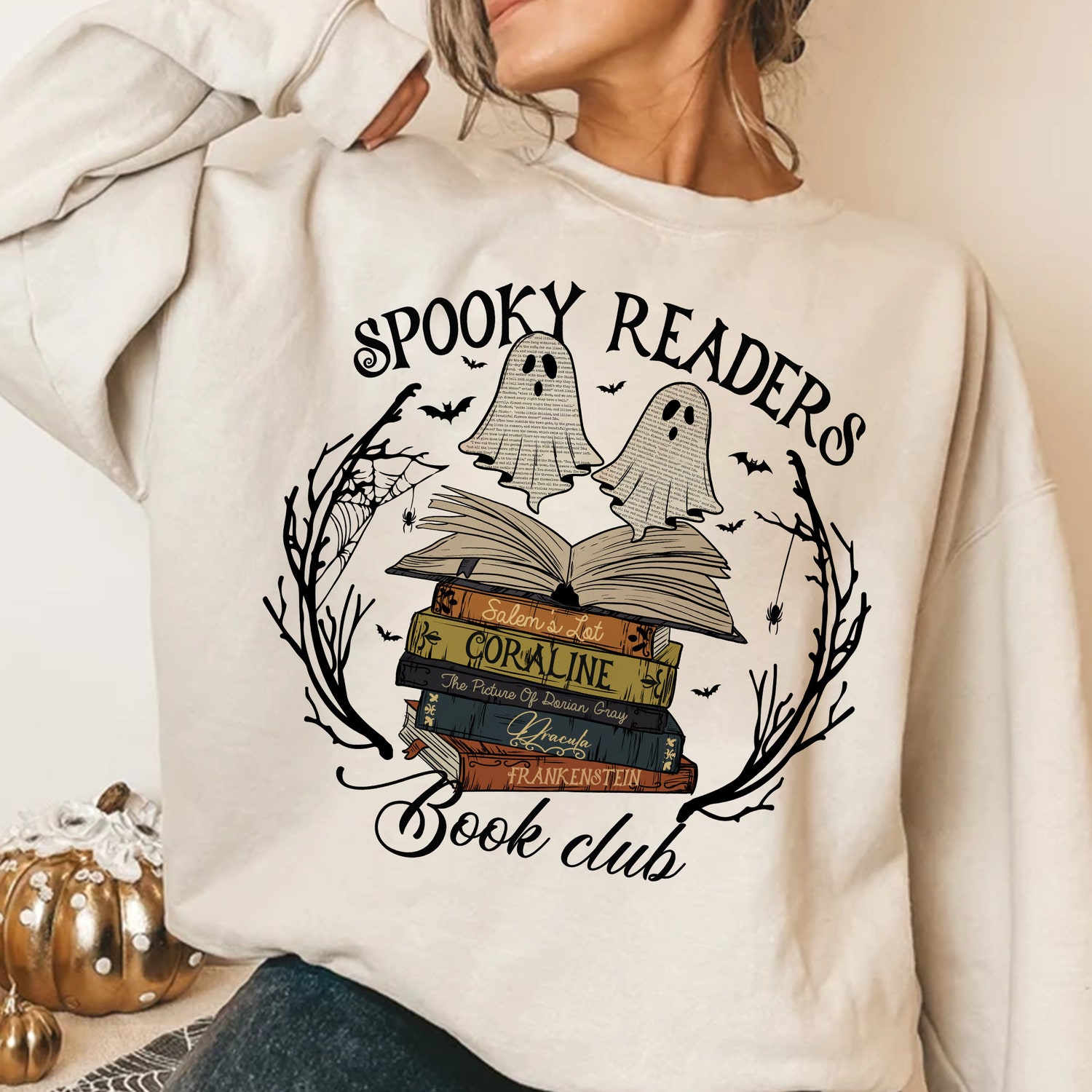 Spooky Readers Halloween Book Club Shirt| Retro Book Club Stack | Ghost Book Lovers Trendy Tee image 1