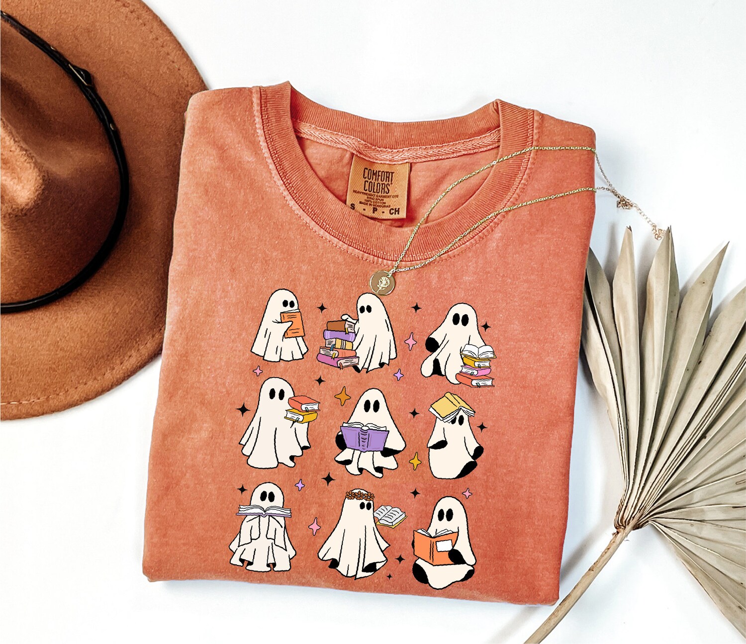 Reading Books Ghost Shirt Halloween Books Lover Shirt Spooky Teacher Shirt image 2