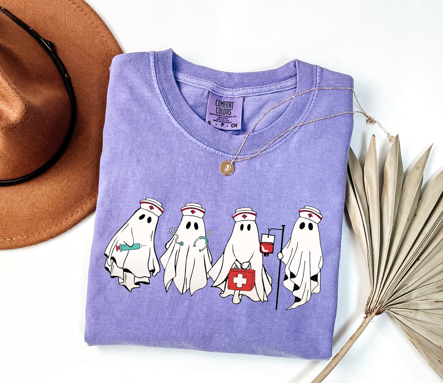 Comfort Colors Cute Ghost Nurse Halloween Shirt Spooky Nurse Gift Nurse Boo Crew Tee image 3