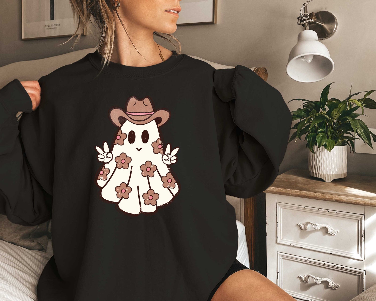 Cowboy Ghost Halloween Sweatshirt Cute Spooky Western Shirt Country Halloween Gift Tee image 1