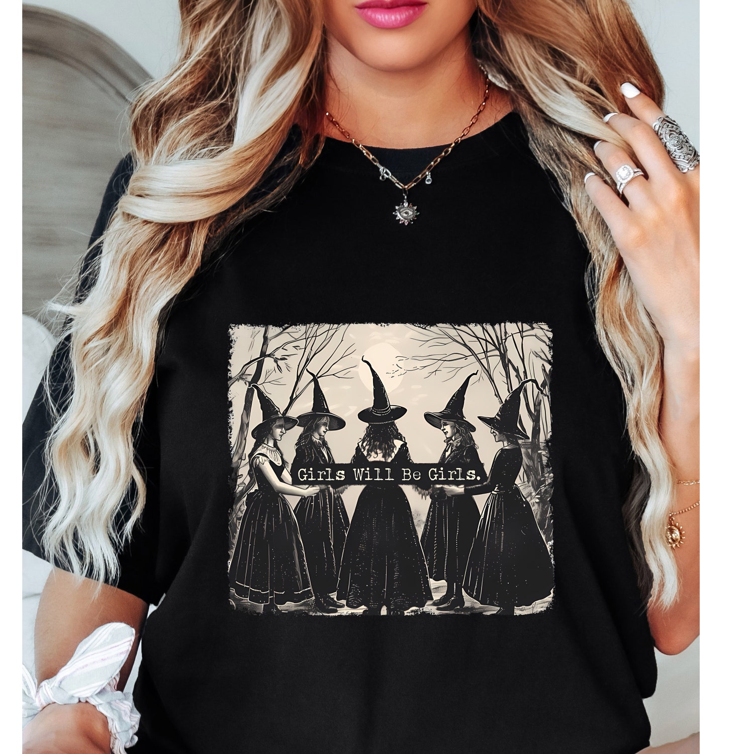 Girls Will Be Girls Halloween Witch Shirt Women's Witchy Tees Halloween Gift image 3