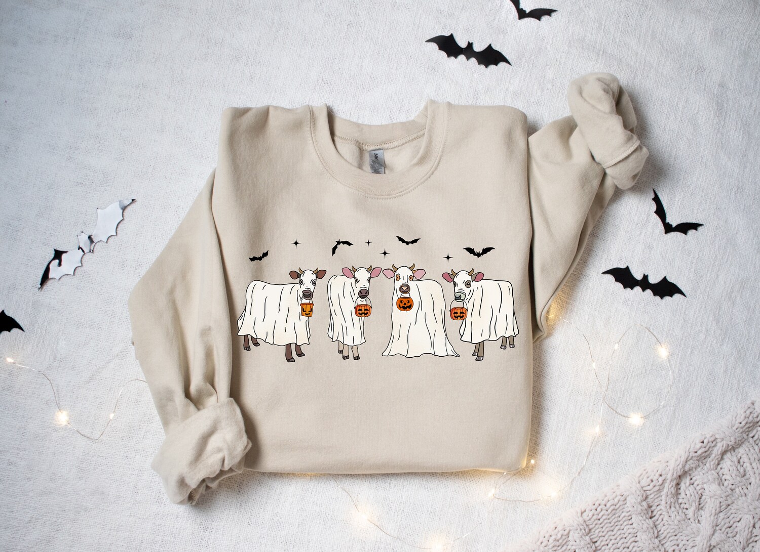 Ghost Cows Halloween Sweatshirt for Cow Lovers - Spooky Animal Tee Perfect Halloween Gift image 1