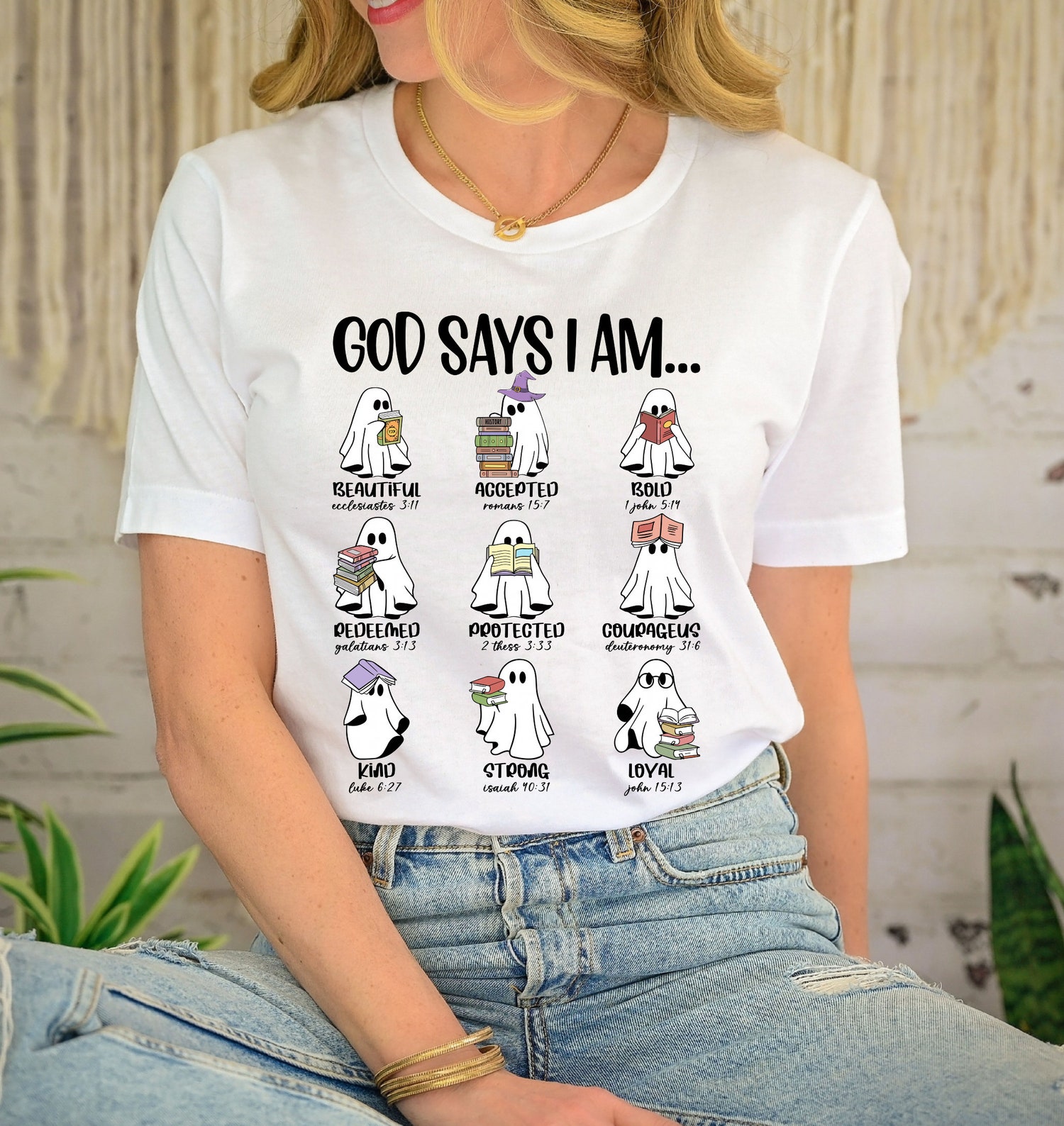 God Says I Am Halloween Shirt - Cute Ghost Book Lover T-Shirt for Halloween Gift image 1