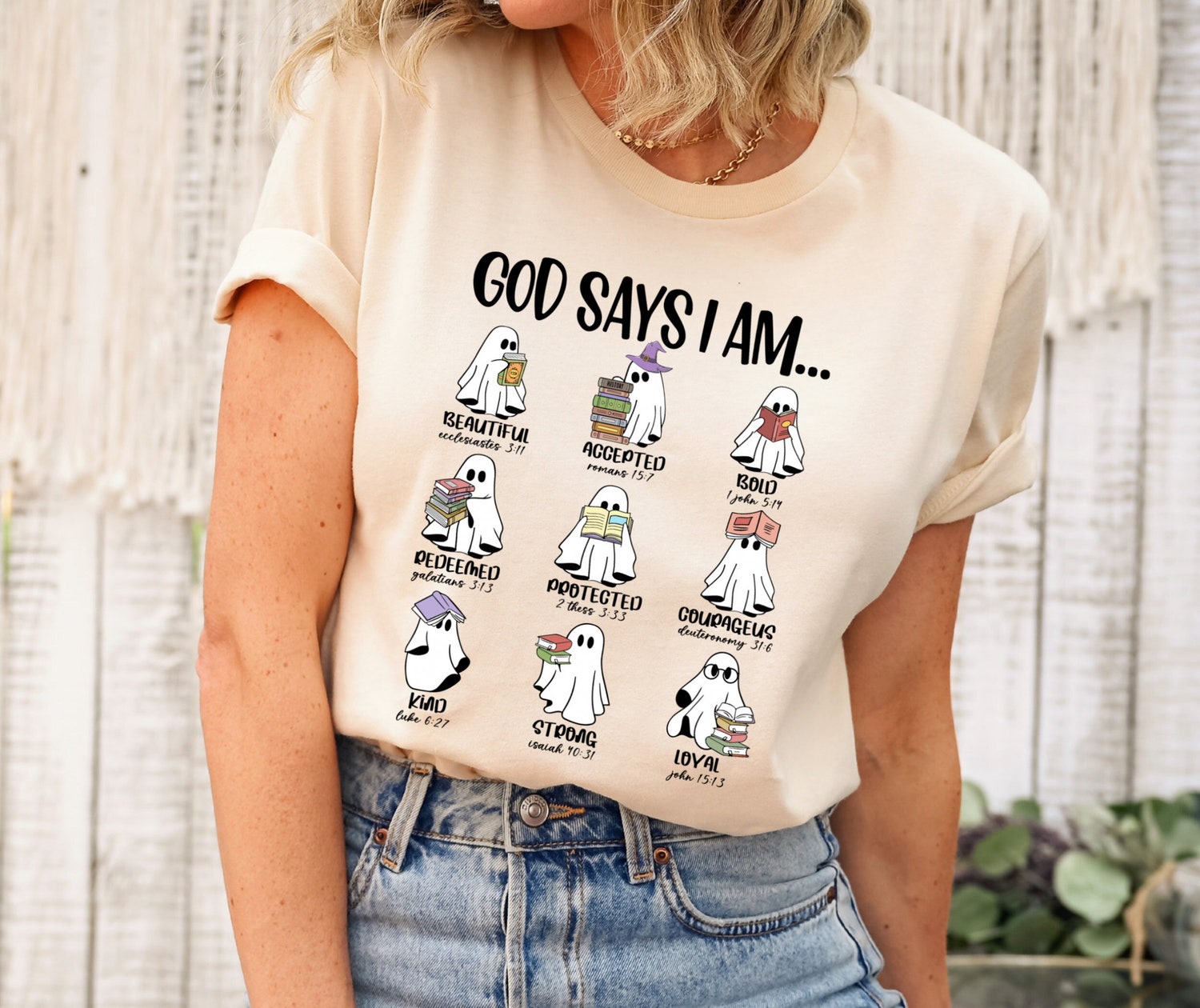 God Says I Am Halloween Shirt - Cute Ghost Book Lover T-Shirt for Halloween Gift image 0