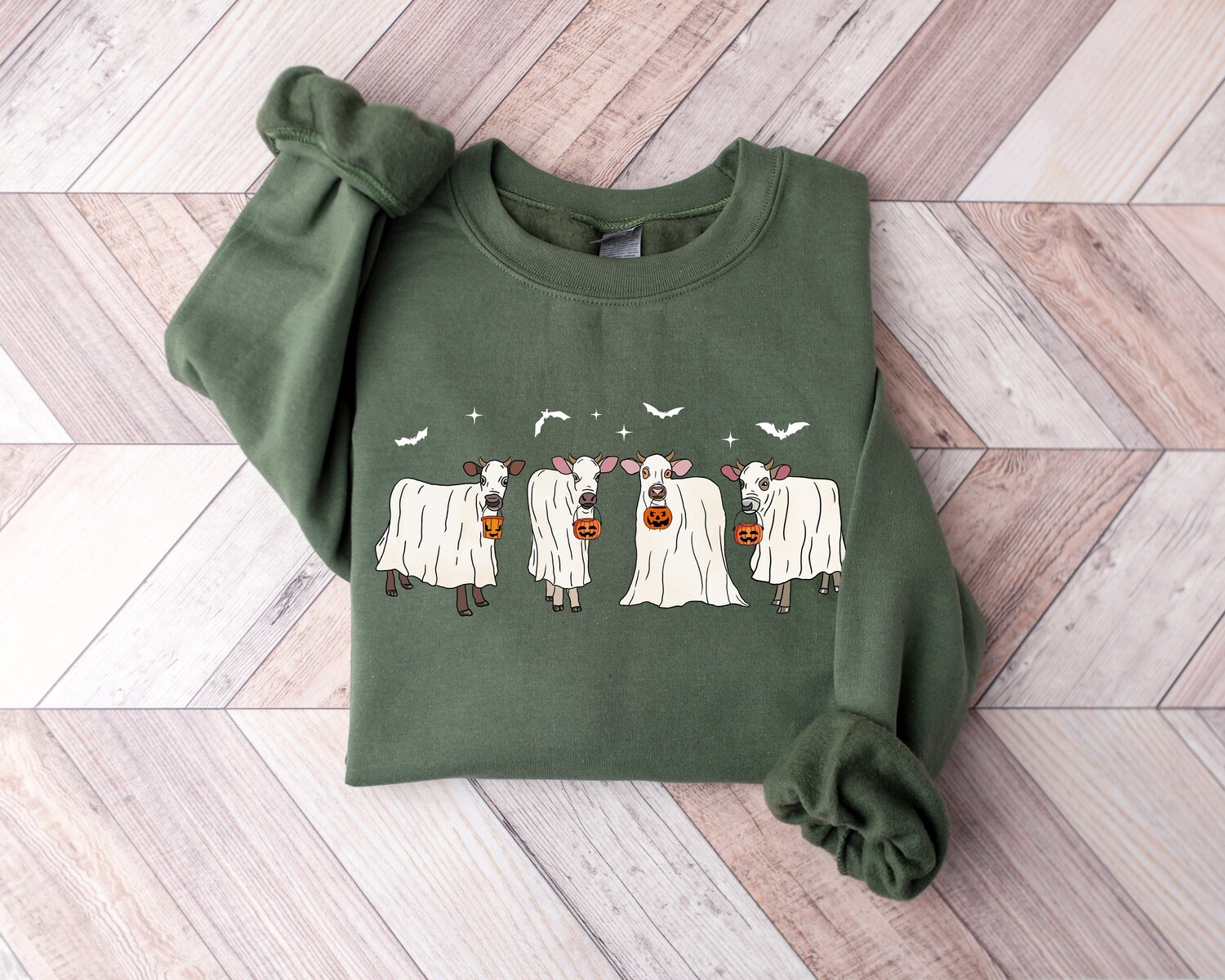 Ghost Cows Halloween Sweatshirt for Cow Lovers - Spooky Animal Tee Perfect Halloween Gift image 0