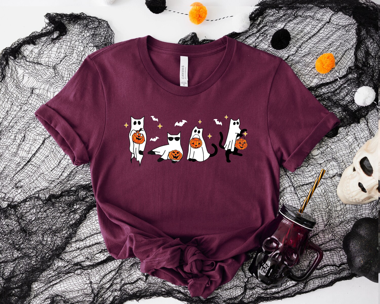 Halloween Black Cat Sweatshirt - Spooky Cat Lover Shirt - 2024 Halloween Ghost Shirt image 2