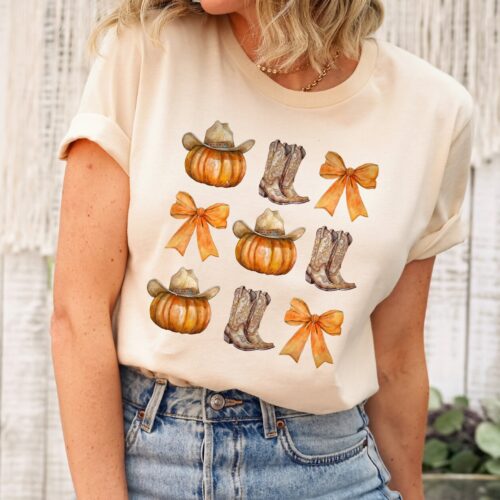 Howdy Pumpkin Western Fall Shirt Coquette Bow Fall Vibes Tshirt Thanksgiving Cowgirl Gift image 0