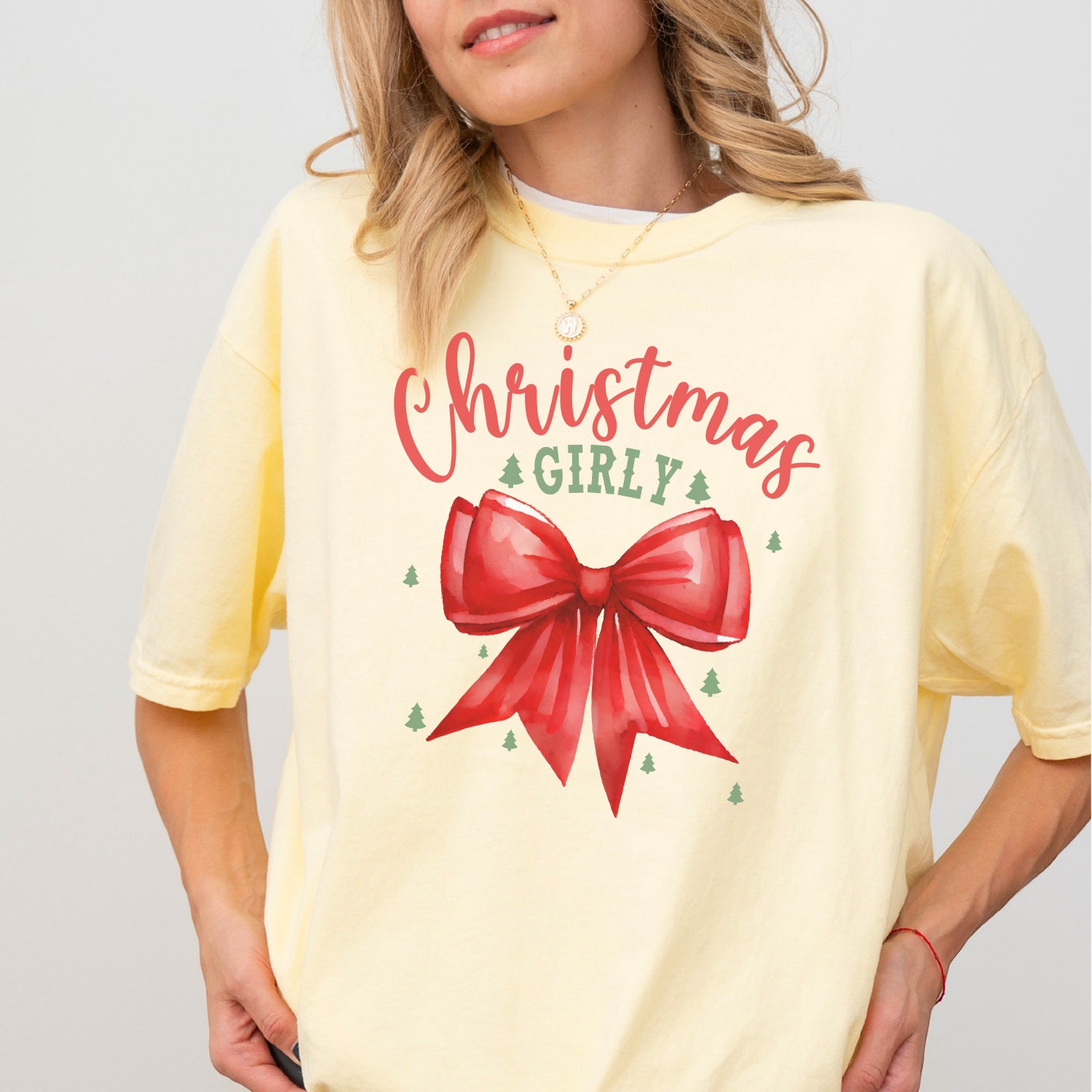 Christmas Tree Bow Shirt | Girly Aesthetic Holiday Tee | Cute Xmas Gift image 2