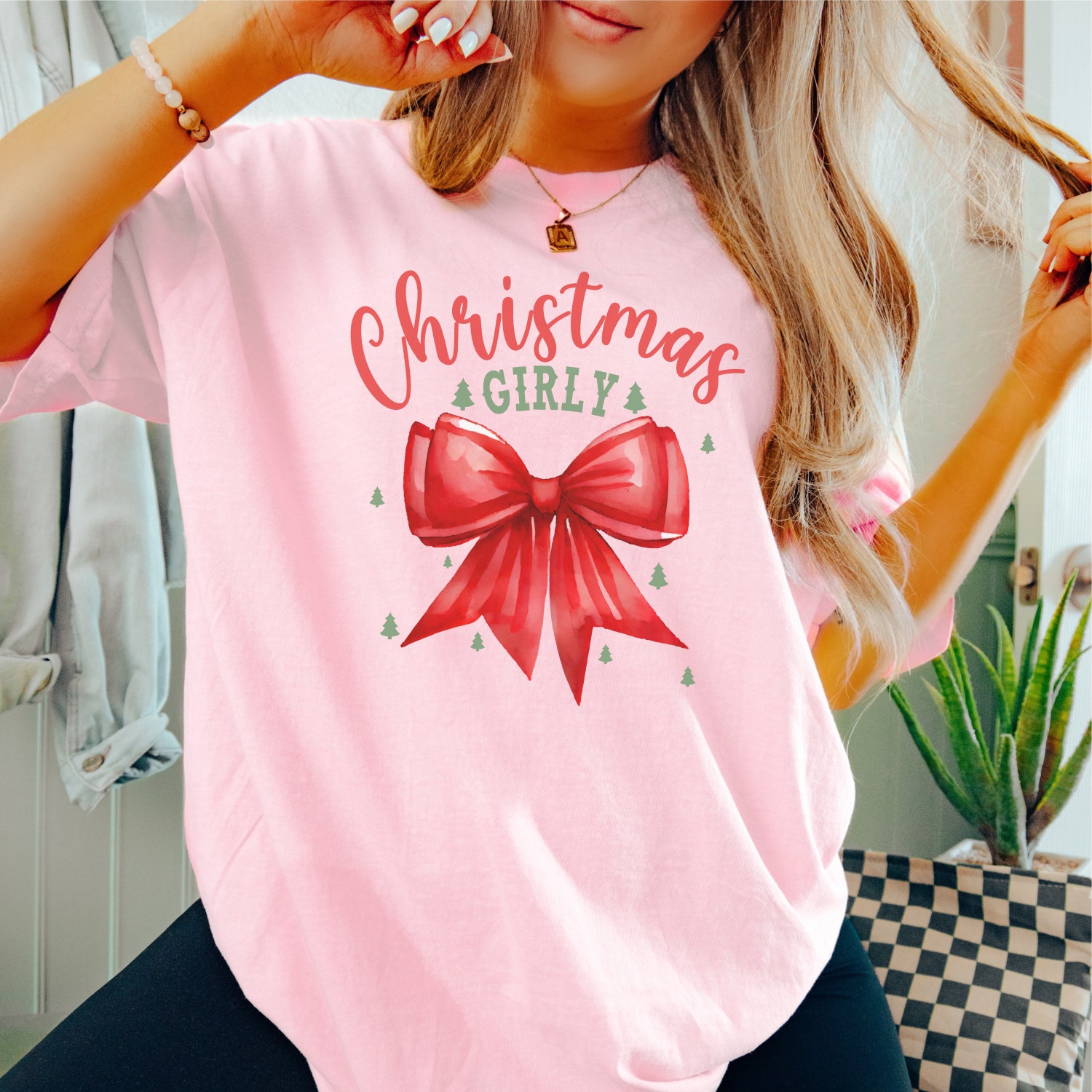 Christmas Tree Bow Shirt | Girly Aesthetic Holiday Tee | Cute Xmas Gift image 6