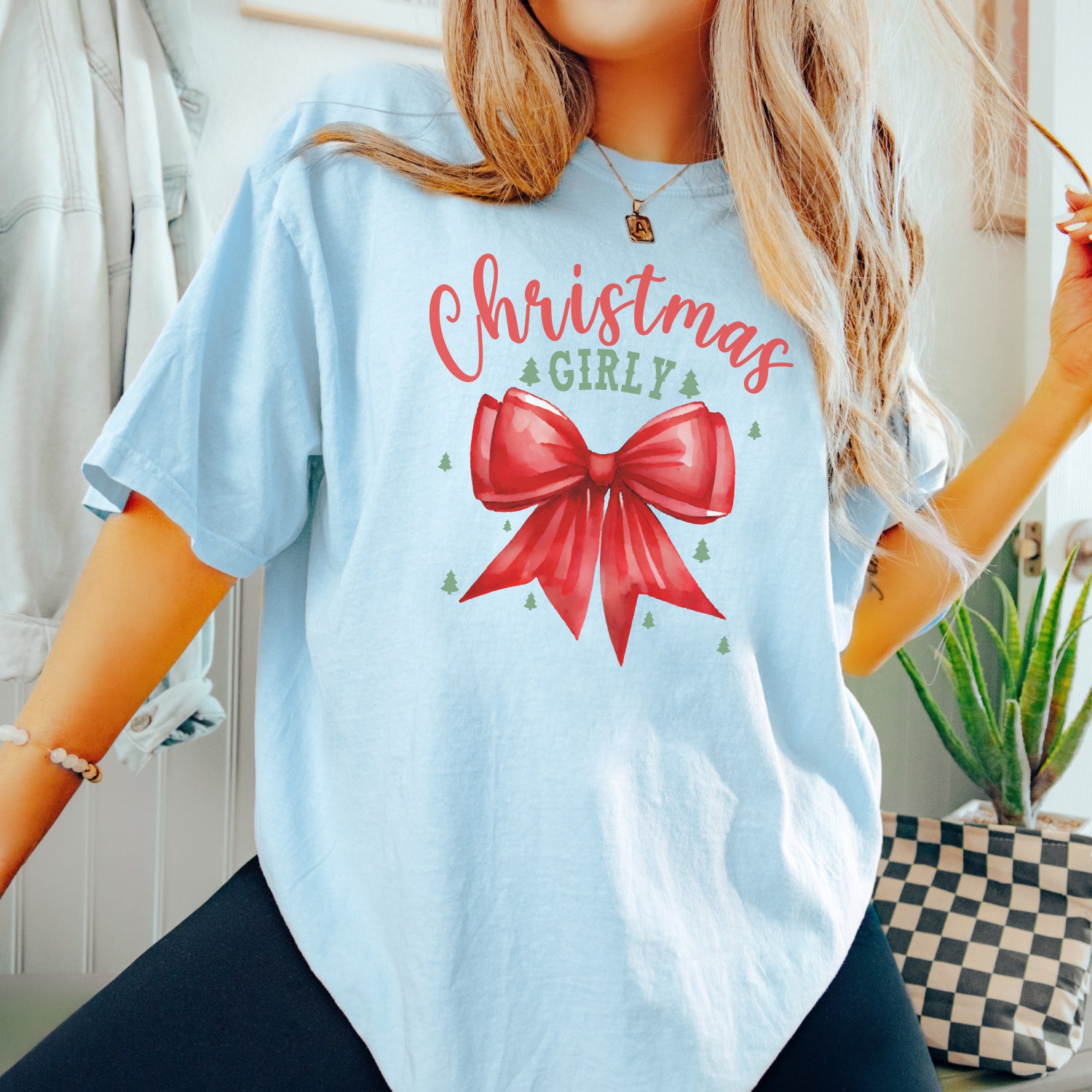 Christmas Tree Bow Shirt | Girly Aesthetic Holiday Tee | Cute Xmas Gift image 5