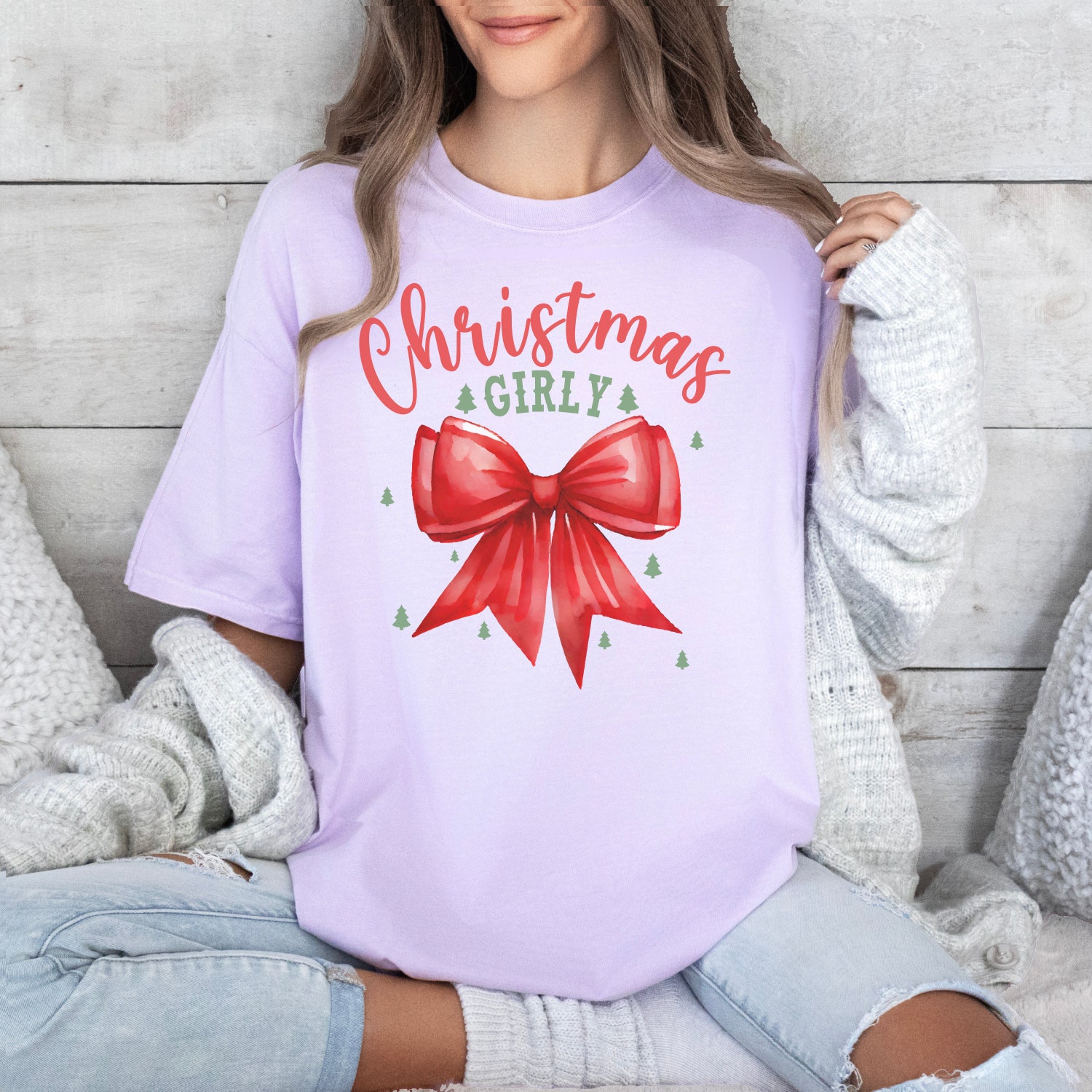 Christmas Tree Bow Shirt | Girly Aesthetic Holiday Tee | Cute Xmas Gift image 4