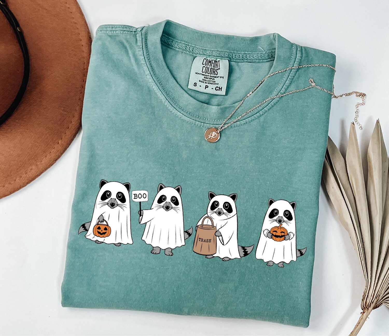 Ghost Raccoon Halloween Shirt Retro Cute Raccoon Tee Spooky Season image 3