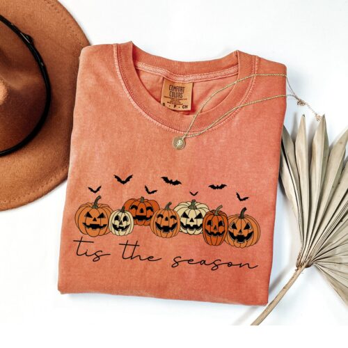 Cute Pumpkin Halloween Shirt Womens Fall Graphic Tee Ghost Pumpkin Lover Gift image 0