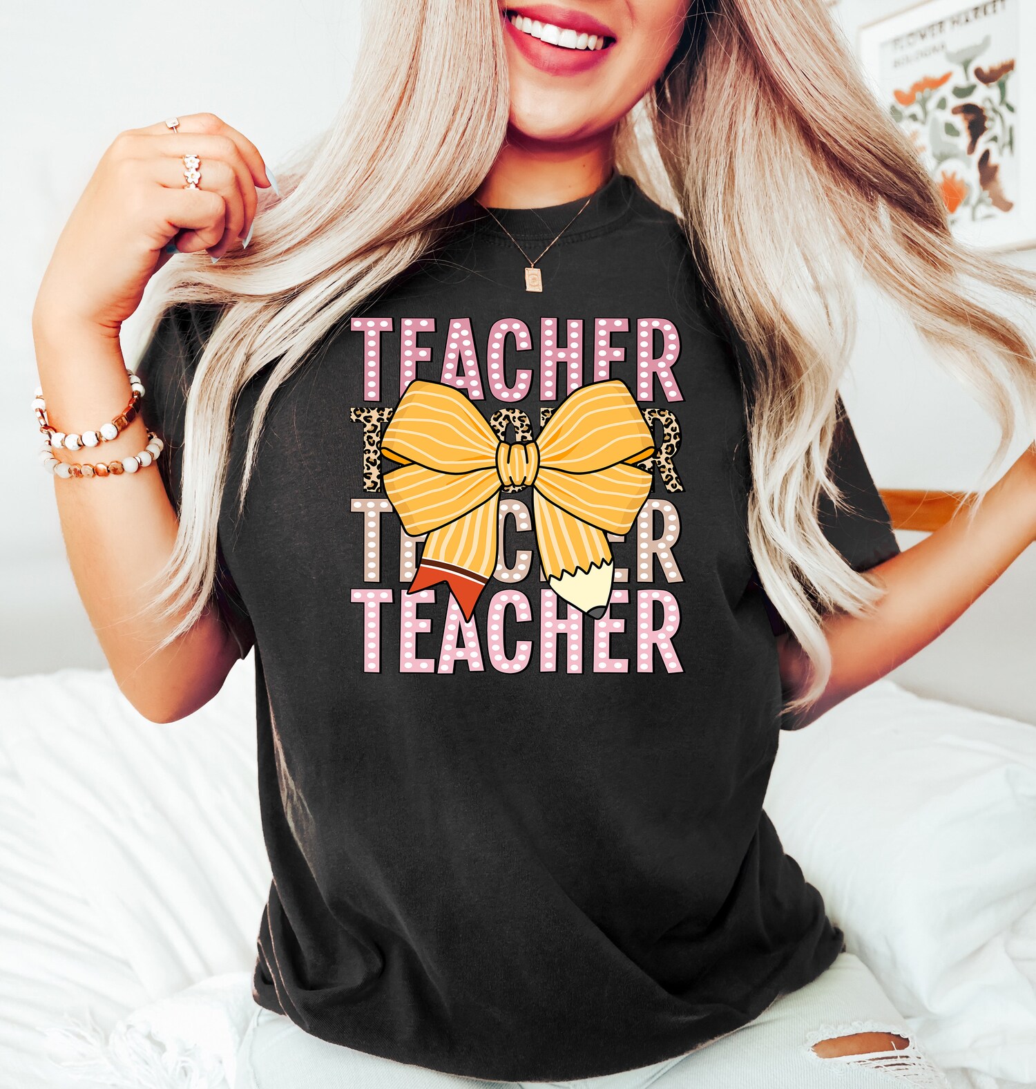 Pink Coquette Teacher Shirt Back to School Leopard Sweatshirt Teacher Appreciation Gift image 1