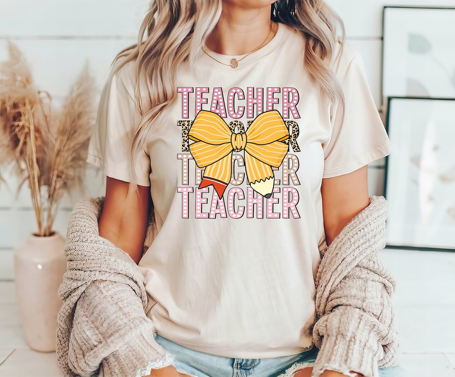 Pink Coquette Teacher Shirt Back to School Leopard Sweatshirt Teacher Appreciation Gift image 0