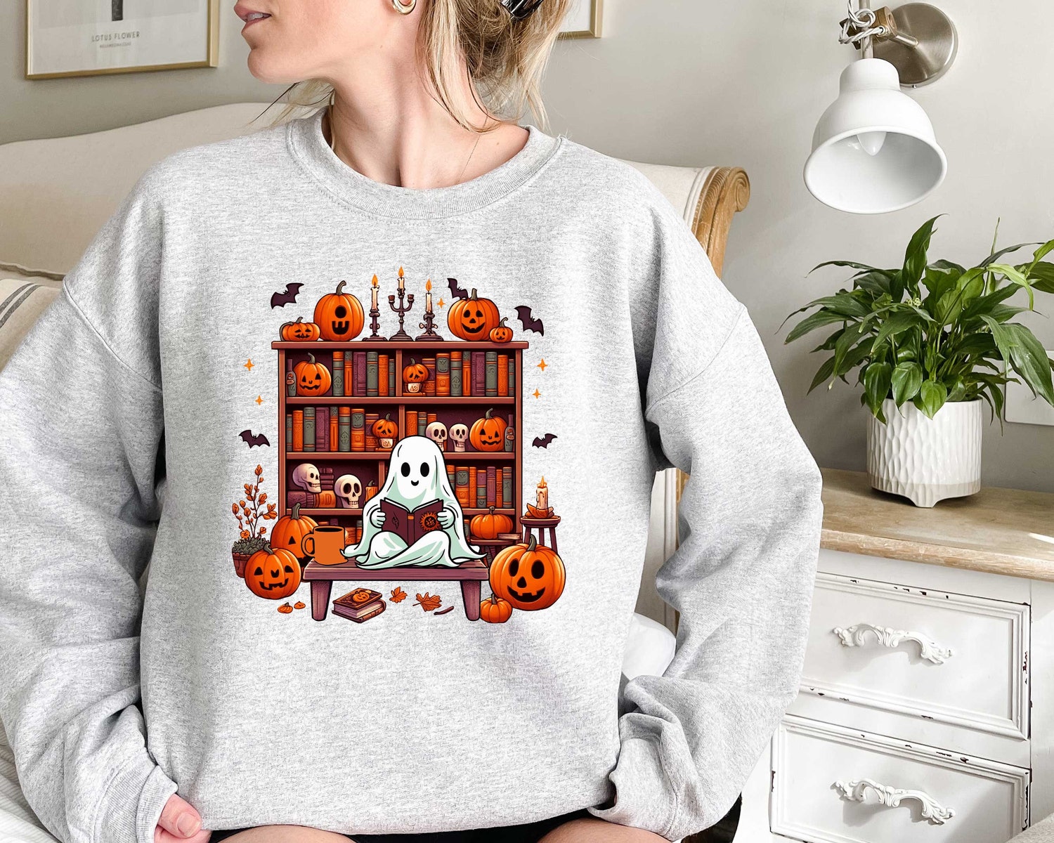 Ghost Book Reader Sweatshirt - Book Lover Gift - Reading Enthusiast Tee - Boo Literature Shirt image 3