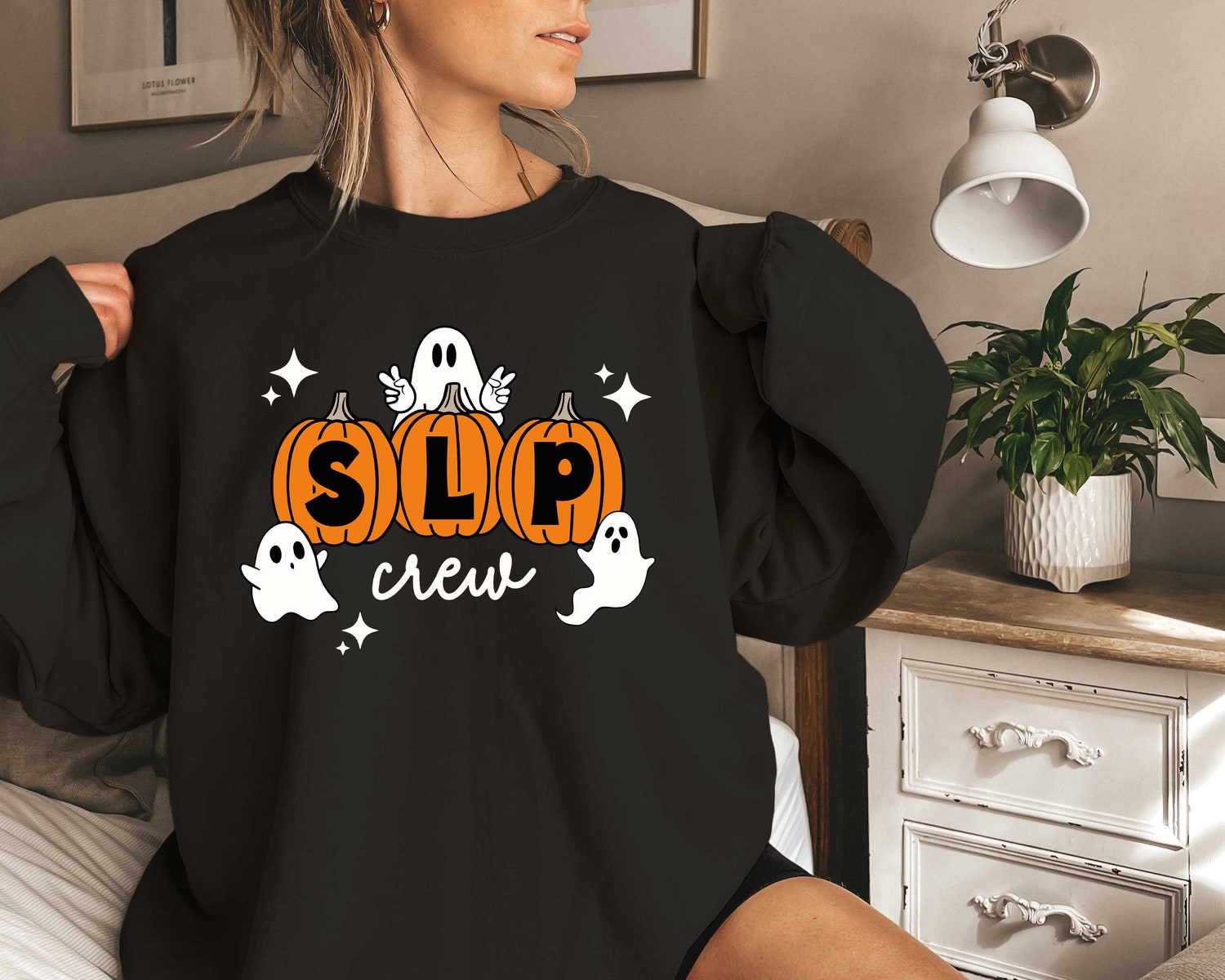 Halloween SLP Sweatshirt Speech Therapy Ghost Shirt Spooky Speech Therapist Fall Shirt image 3