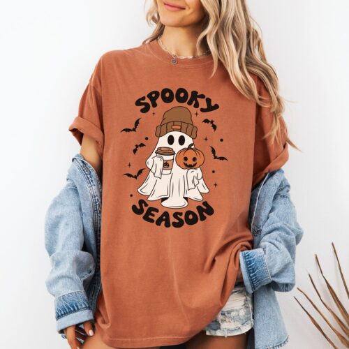 Halloween Shirt - Ghost Coffee Fall Pumpkin Spice Latte Cute Spooky Season Tee image 0