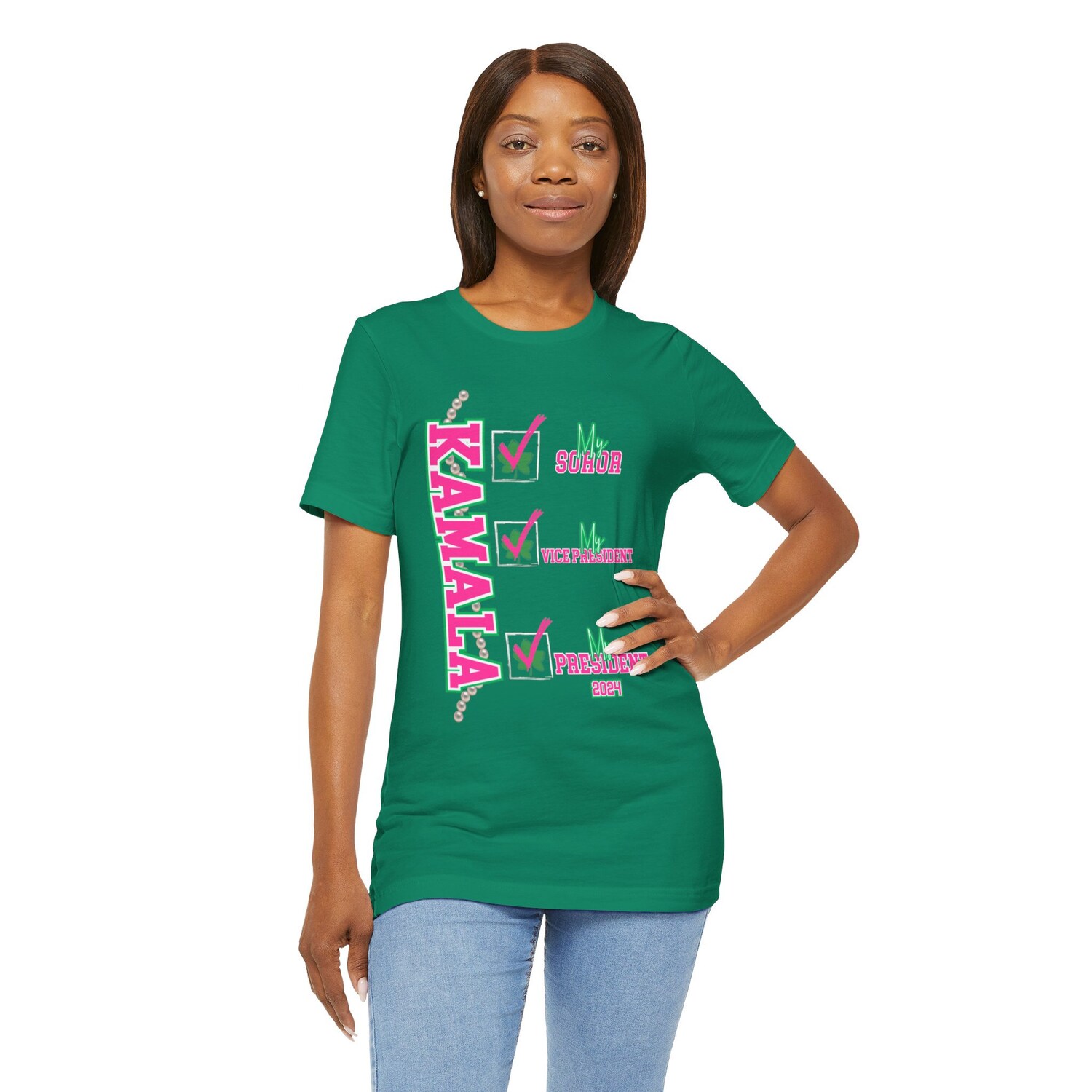 Kamala Harris 2024 President Shirt | Pink Green AKA Soror | Kamala My Soror My President Tee image 4