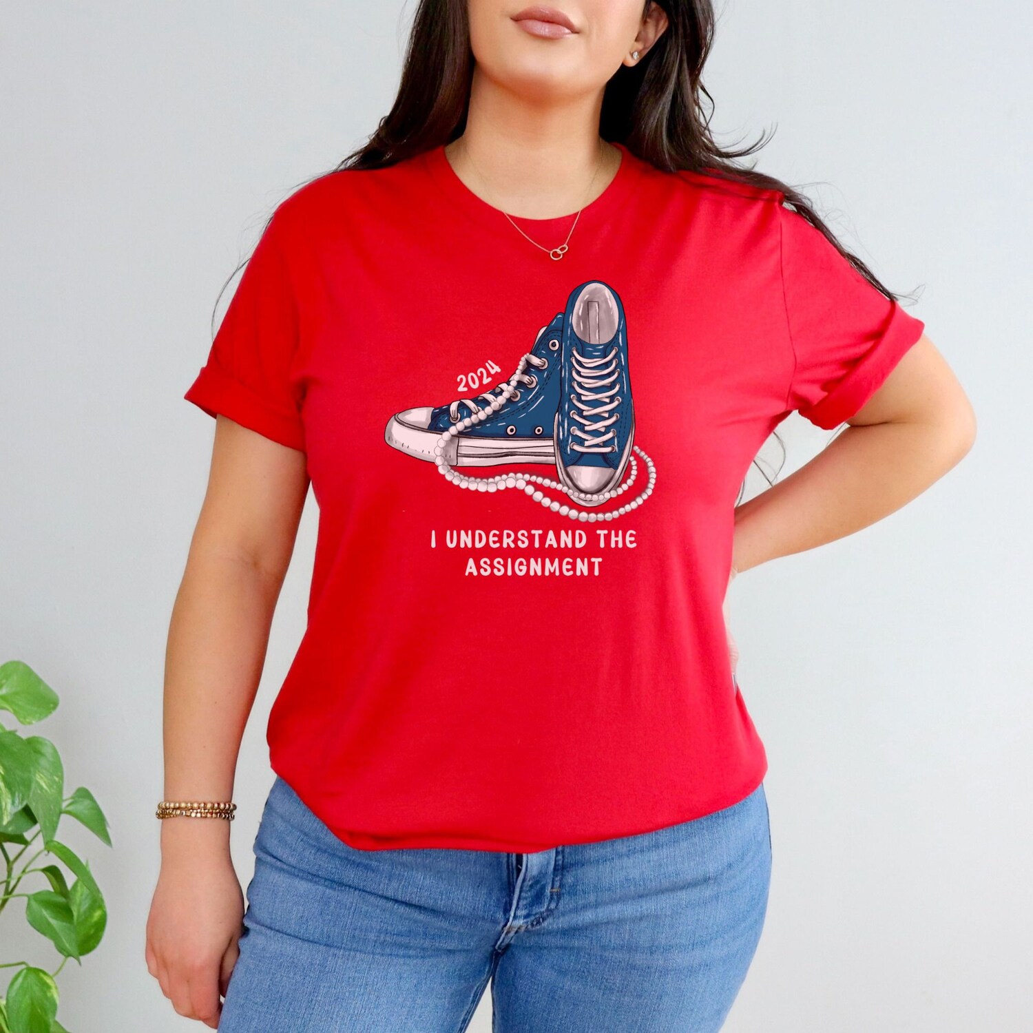 I Understand The Assignment Vote Blue Rally Shirt Kamala Harris Sneakers and Pearls Save Democracy Plus Size 2024 Activist Tshirt image 4